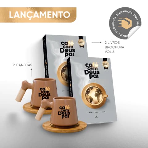 2 livros Café com Deus Pai vol. 6 (brochura) + 2 canecas