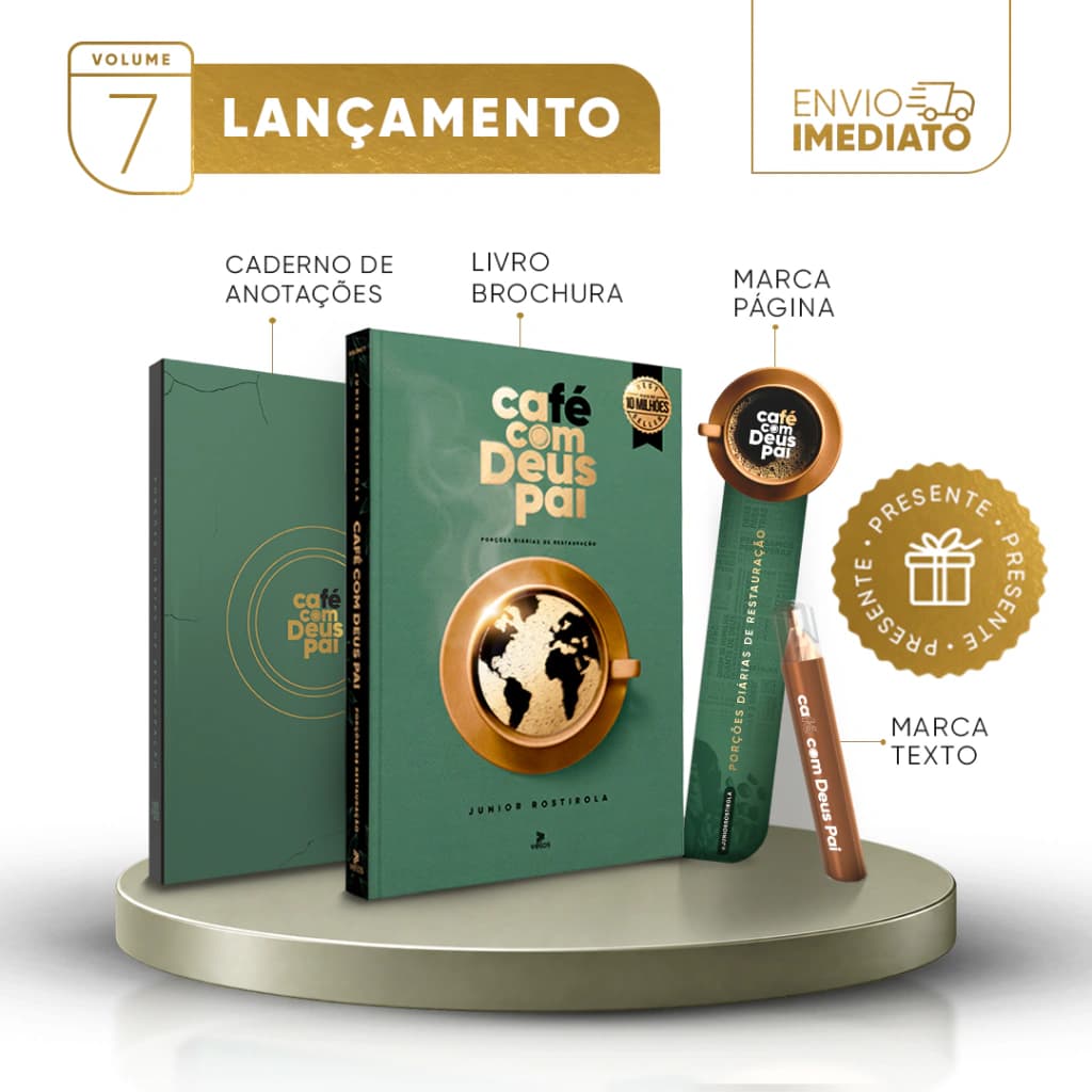 Café com Deus Pai vol. 7 (brochura) + caderno de anotações + marca-texto