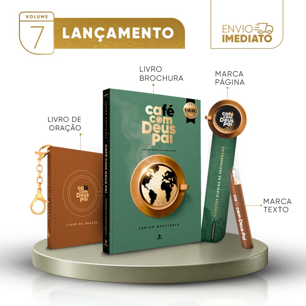 Café com Deus Pai vol. 7 (brochura) + livro de oração (marrom) + marca-texto