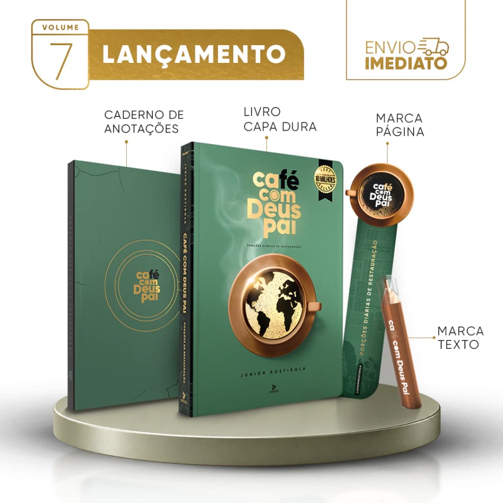 Café com Deus Pai vol. 7 (capa dura) + caderno de anotações + marca-texto