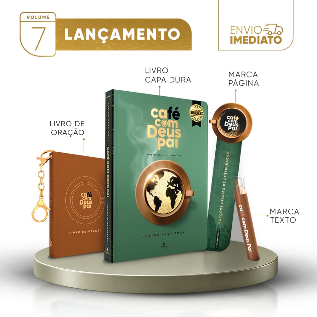 Café com Deus Pai vol. 7 (capa dura) + livro de oração (marrom) + marca-texto