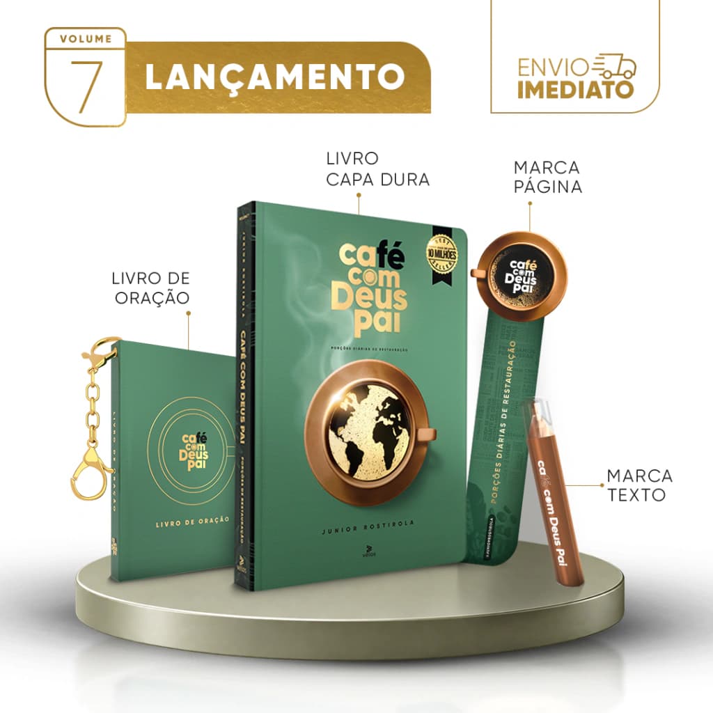 Café com Deus Pai vol. 7 (capa dura) + livro de oração (verde) + marca-texto